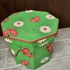 Vtg Hexagon Sewing Storage Box  Container Travel Organize Daisy Butterflies
