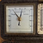 Antique German Mechanical Desk Clock Barometer Thermometer Metal Analog Brown
