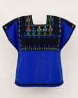 Authentic Handmade Chenalh   Huipil Blouse Blue Floral Embroidered Chiapas Mexico