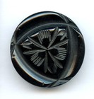 Fantastic Licorice Bakelite Button-- Carved W  Center Triangle Design--1   9 16 