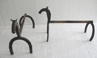 Antique Andirons Pair Wrought Iron Fireplace Fire Hearth Horse Shoe  