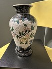 Vintage Moriage Style Bird Floral Ceramic Vase Raised Texture Black White 8   