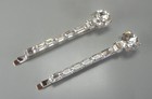 Vintage Signed Trifari 2 Hair Clips Rhodium Rhinestone Original Satin Case