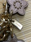 Coach Blue White Pink Shades Leather Flower Rose Key Chain Ring Bag Charm Gold