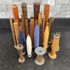 Lot Of 27 Textile Mill Wooden Bobbin Spools Quills Antique Primitive Vintage