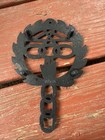 Antique Primitive Wilton Cast Iron Trivet With Heart In Hand Pattern 8  Long