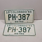 1965 Colorado License Plate Pair Metro Ph-387 Man Cave Bar