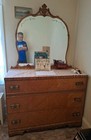 Art Deco Antique Wood Bedroom Set Full Bed Dressers Complete 