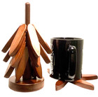 Vintage Mid Century Modern Wooden Leaf Coasters Set Tree Stand Danish Mcm