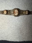Antique Italian 800 Silver Filigree W  3 Hand Carved Shellcameosvermeil Bracelet