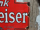 Vintage Budweiser Porcelain Sign Old Beer Bottle Beverage Alcohol Bar Bud Lite