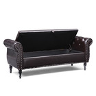 63  Brown Pu Storage Bench - Flip Top Ottoman W  Tufted Seat   Wood Legs