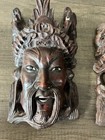 Vintage Heavy Carved Wood Chinese Emperor Masks Set Of 2