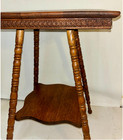 Vintage Victorian Oak 2-tier  Carved Side Table plant Stand W  Turned Legs - Euc