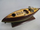 Vintage Chris Craft Style Wood Model Speed Boat 1950s Triple Cockpit   Stand 10 