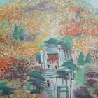 Vintage Ca 1930s Japanese Print shrine On The Hill h115c