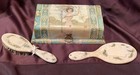 Antique 19th Century Victorian Celluloid Box With Original Hair Brush   Mirror