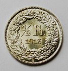 Switzerland  Half Franc Coin  1913b Brilliant Mint Possible Specimen  List   1000