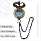 Push Button Pocket Sundial Compass With Vintage Chain  Antique Maritime Brass Ma