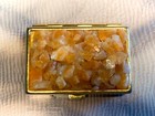 Amber Coloured Quartz Gemstones On Gold Tone 4cm-vintage Pill snuff Box-02