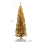 6ft Champagne Gold Tinsel Tree Unlit Slim Pencil Christmas Tree With Metal Stand