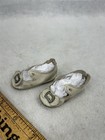 Antique Doll Shoes White Kid Leather Metal Bows Tie 2 25 Original 19thc 