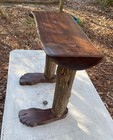 Vintage Carved  Walnut  cedar Folk Art Wood Footstool With Carved Feet 1969