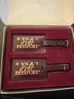 New Retro Auth Hyatt Gold Passport Luggage Tag Set Leather Bag Id Name Tags Rare