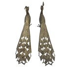 Vintage Pair Of Brass Peacocks Figurines Mcm Large 17  Male   Female With Patina