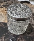 Antique Victorian Vanity Crystal Powder Jar With Sterling Silver Lid