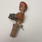 Vintage Mid-century Mechanical Carved Wood Bottle Stopper -accordion Italy  Anti