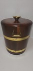 Mid Century 1967 Vermillion Walnut Wood Wooden Ice Bucket Lid Gold Trim Handles