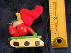 Vintage Wooden Gnome Pixie Elf On Sled Ornament Red Knit Stocking Cap Beard