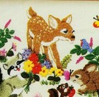 Vintage Crewel Embroidery Kit Woodland Forest Animals Woodland Scene Deer Raccoo