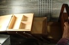 Vintage Sewing Box Wood 3 Tier Accordion W  Legs  Dovetailed Basket Romanian