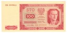 Poland 100 Zlotych 1948 P-139 Unc- Serie Hg S n 3339641 Certificate Lucow  rare 