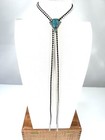 Vintage Multi Turquoise Bolo Cowboy Western Tie Silver Tone Black   White Cord