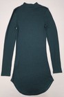 Revamped M Dark Green Ribbed Mock-neck Sweater Mini Bodycon Dress Long Sleeves