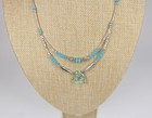 Vintage Double Strand Native American Beaded Necklace Silver Toned   Cat  s Eye