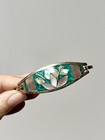 Vintage Mexico Alpaca Bracelet Abalone Shell Flower Inlay   Taxco Hinged Cuff