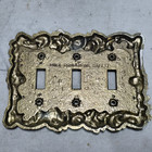Vtg American Tack   Hardware Cast Triple Light Switch Cover Plate Floral 60s