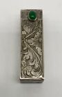 Vintage 800 Silver Engraved Lipstick Compact With Mirror Emerald Green Cabochon