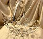 Vtg Bride s Basket Thick German Glass Sawtooth Rim 9  Oval - Floral Silverplate