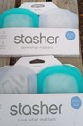 2 Stasher Platinum Silicone Food Grade Reusable Storage Bag Clear   Aqua Pocket