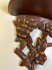 Antique Small Art Deco Floral Wall Shelf 1930s Carved Wood Half Round Circle