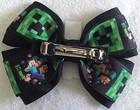 Girls Hair Bow 4  Wide Gamer Inspired Black Green Scene Flatback French Barrette