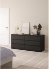 Contemporary 6 Drawer Double Dresser Black Matte Finish Engineered Wood
