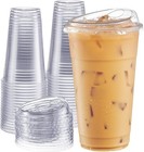 Plastic Cups 24 Oz  - 100 Sets Crystal Clear Plasticcups With Strawless Sip-lids