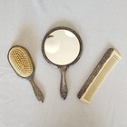 Vintage Silver Plated Repousse Floral Vanity Set Hand Mirror Brush Comb 3pc