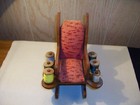 Pin Cushion  Wooden Rocking Chair  Including 6 Vtg Spools And Fabric
